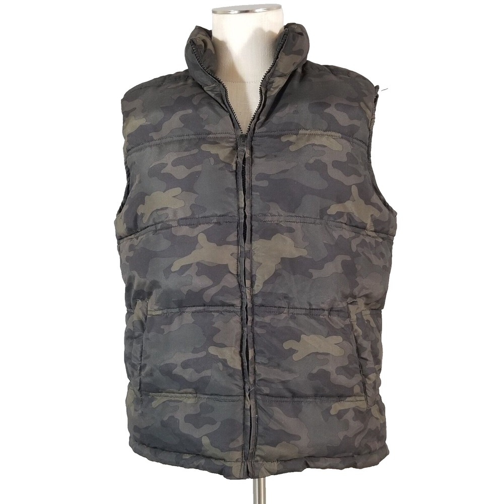 Smith's workwear camo puffer vest mens medium green black outdoor winter hunting